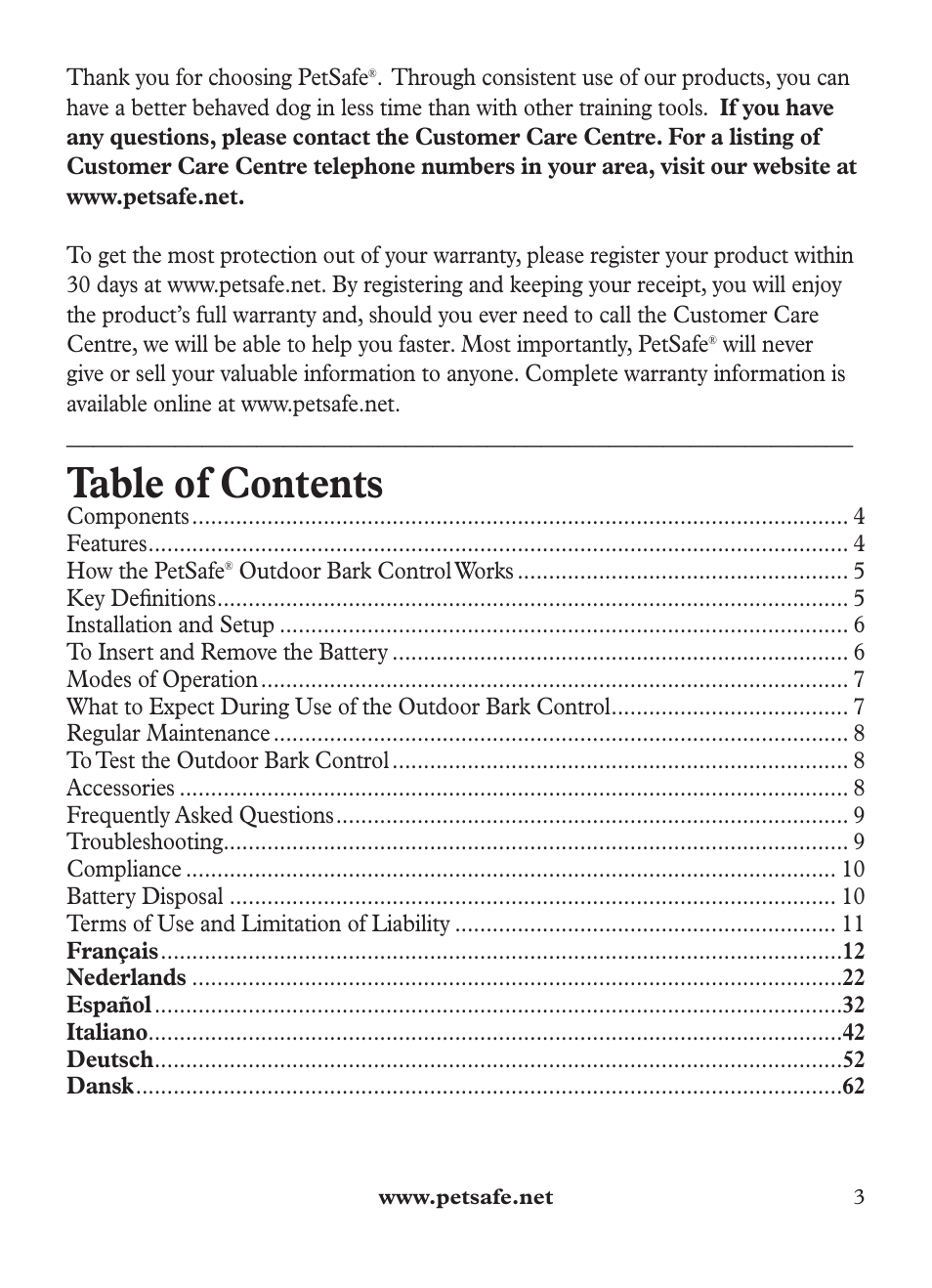 Petsafe Outdoor Bark Control User Manual | Page 3 / 72