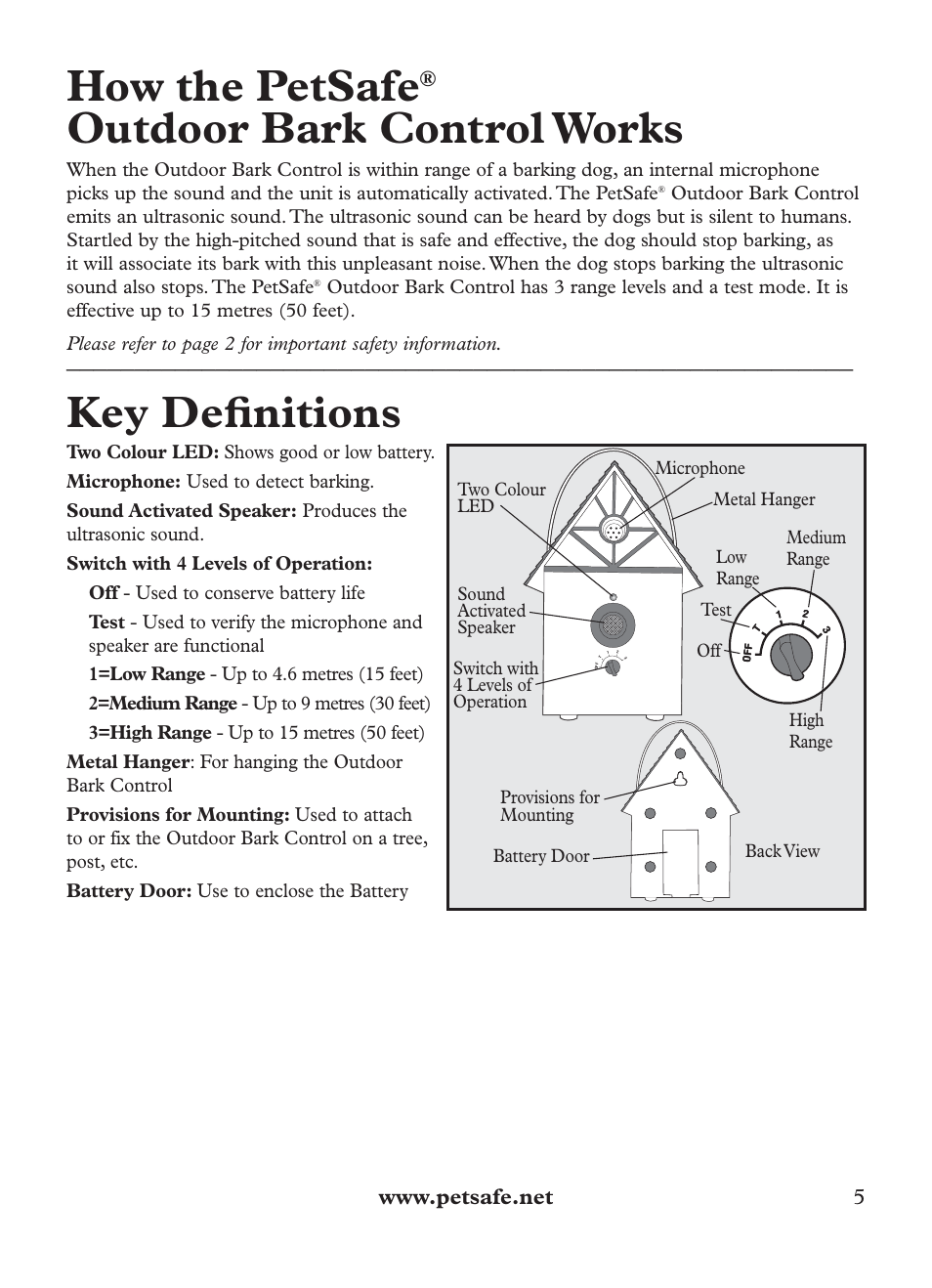How the petsafe, Outdoor bark control works, Key defi nitions | Petsafe Outdoor Bark Control User Manual | Page 5 / 72
