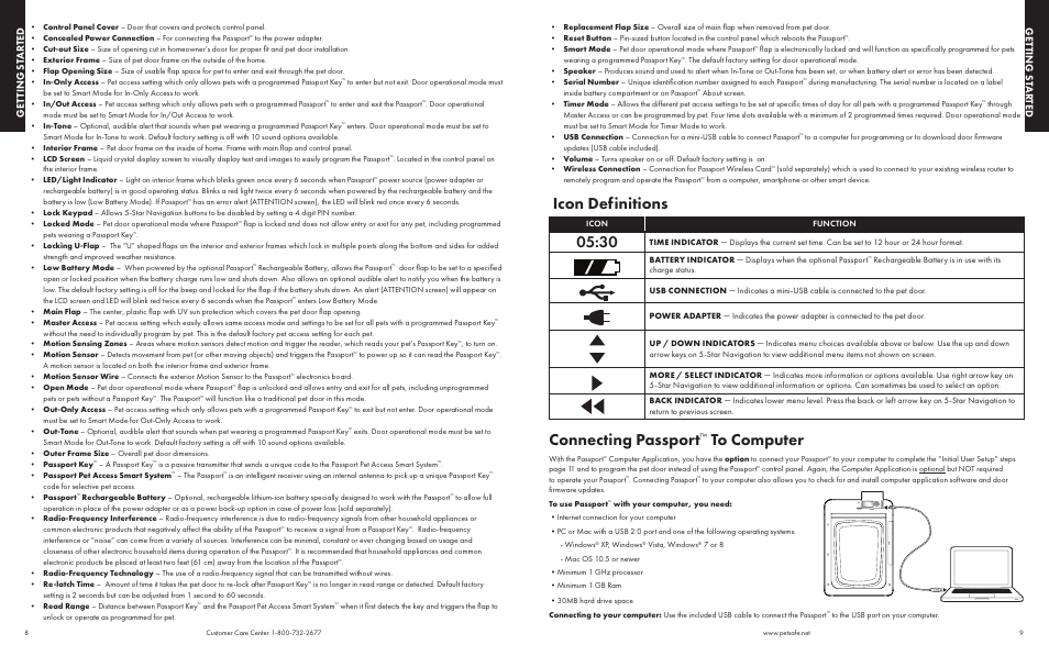 Icon def initions connecting passport, Get ting st ar ted get ting st ar ted | Petsafe Passport™ Pet Access Smart System User Manual | Page 5 / 17