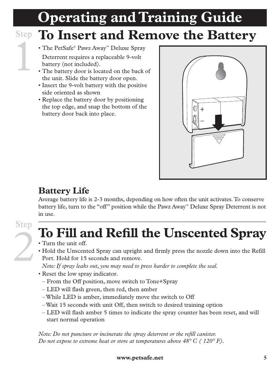 Operating and training guide | Petsafe Pawz Away Deluxe Spray Deterrent User Manual | Page 5 / 68