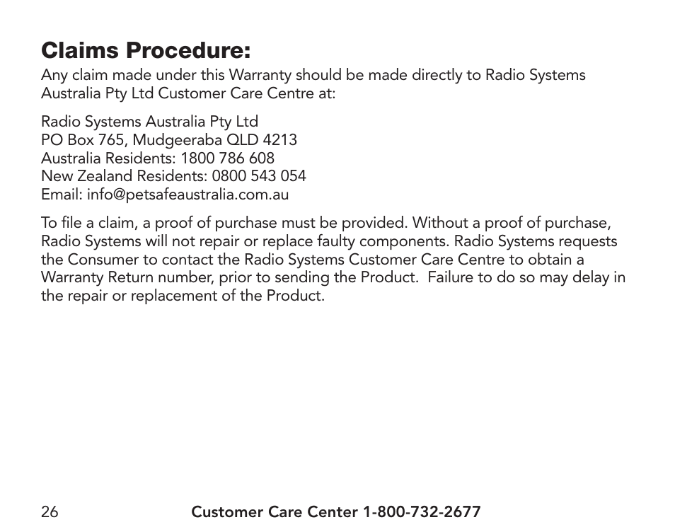 Claims procedure | Petsafe Pawz Away® Extra Mini Pet Barrier User Manual | Page 26 / 28
