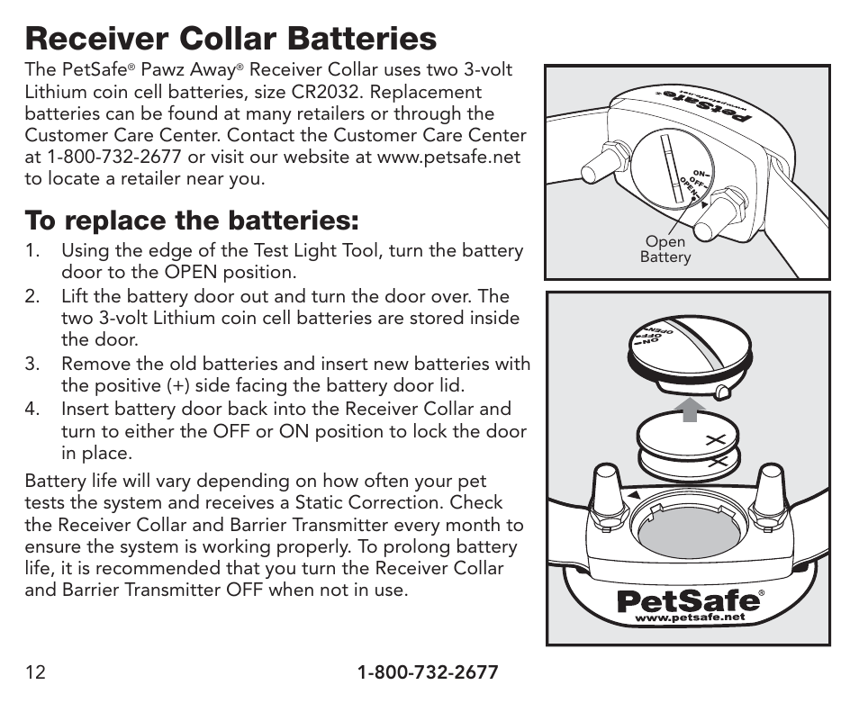 Receiver collar batteries | Petsafe Pawz Away® Extra Receiver Collar User Manual | Page 12 / 24