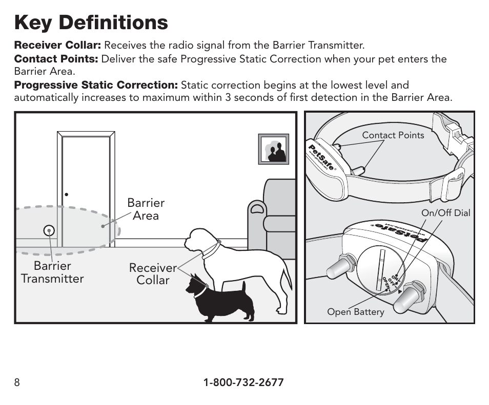 Key definitions, Barrier transmitter barrier area receiver collar | Petsafe Pawz Away® Extra Receiver Collar User Manual | Page 8 / 24
