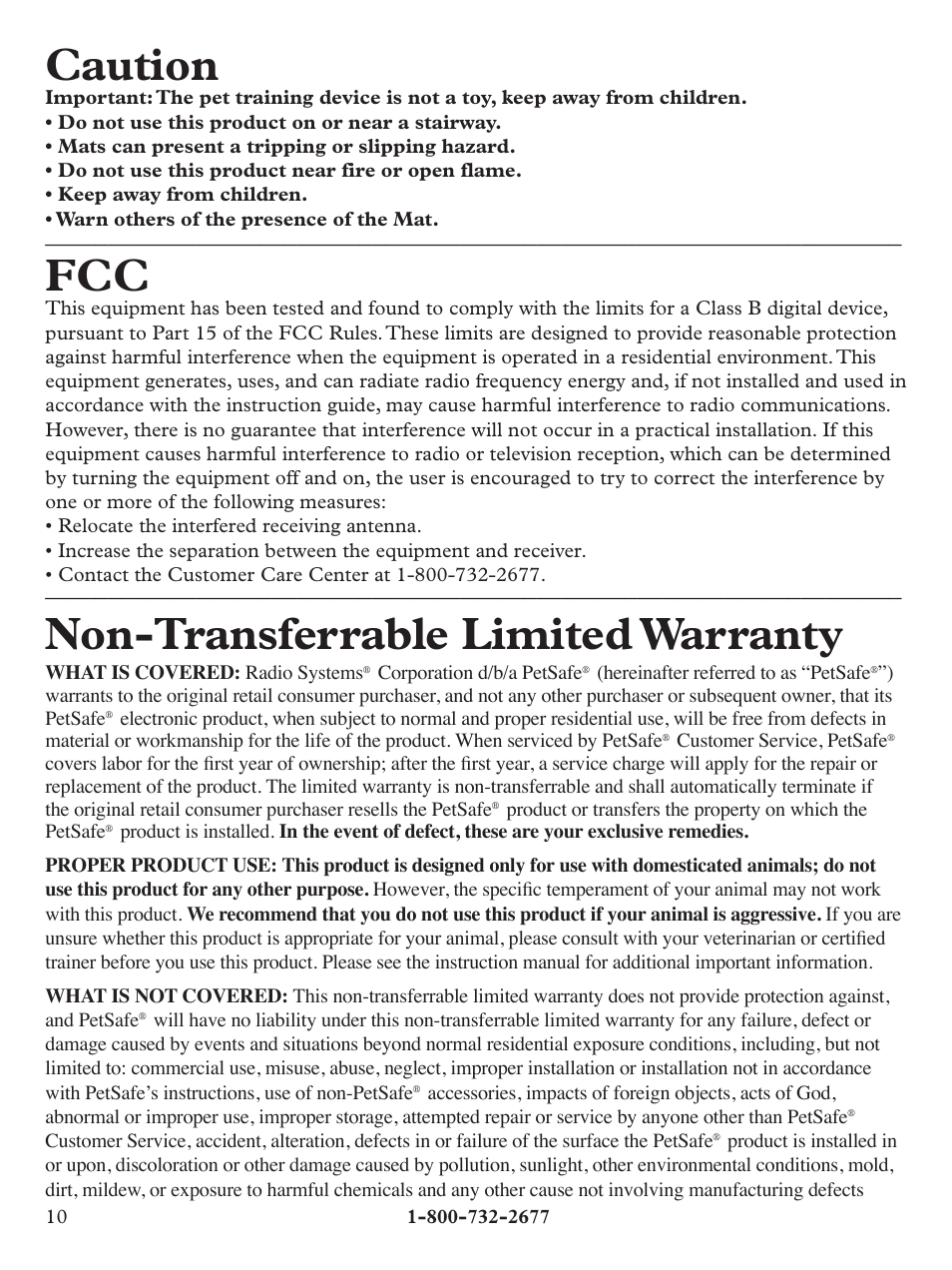 Caution, Non-transferrable limited warranty | Petsafe Pawz Away® Mat User Manual | Page 10 / 12