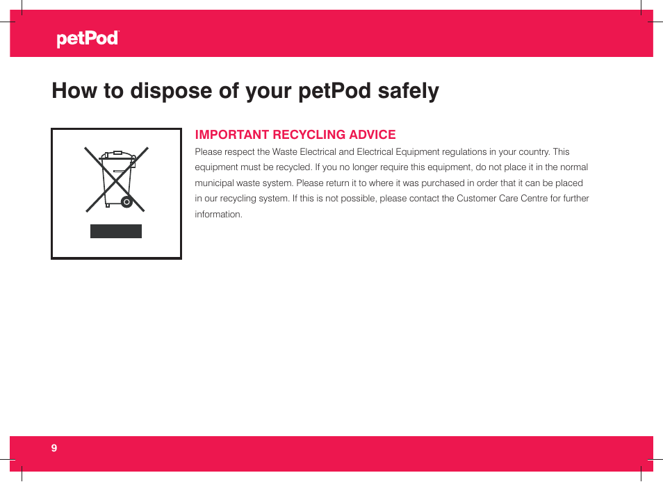 How to dispose of your petpod safely | Petsafe petPod™ Digital Pet Feeder User Manual | Page 10 / 30