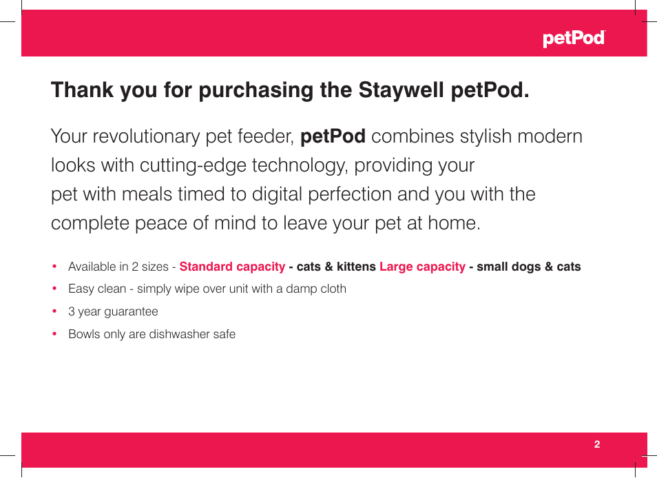 Petsafe petPod™ Digital Pet Feeder User Manual | Page 3 / 30