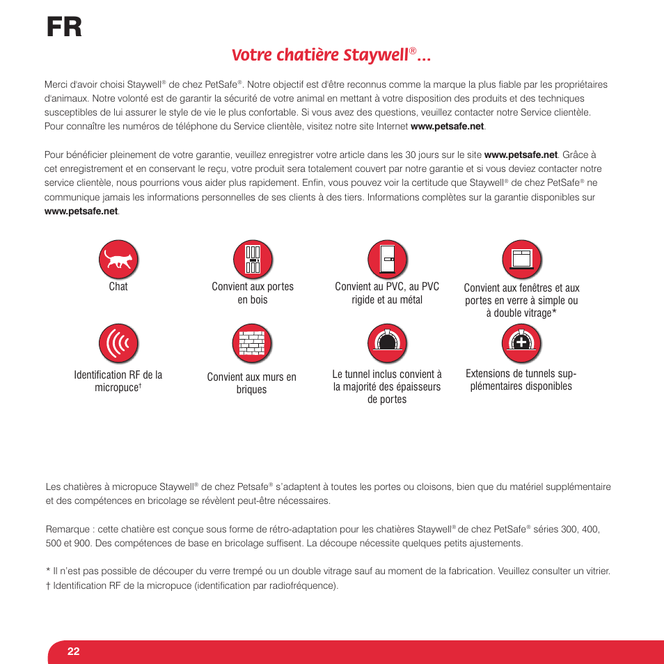 Votre chatière staywell | Petsafe Petporte Smart Flap® Microchip Cat Flap User Manual | Page 22 / 116