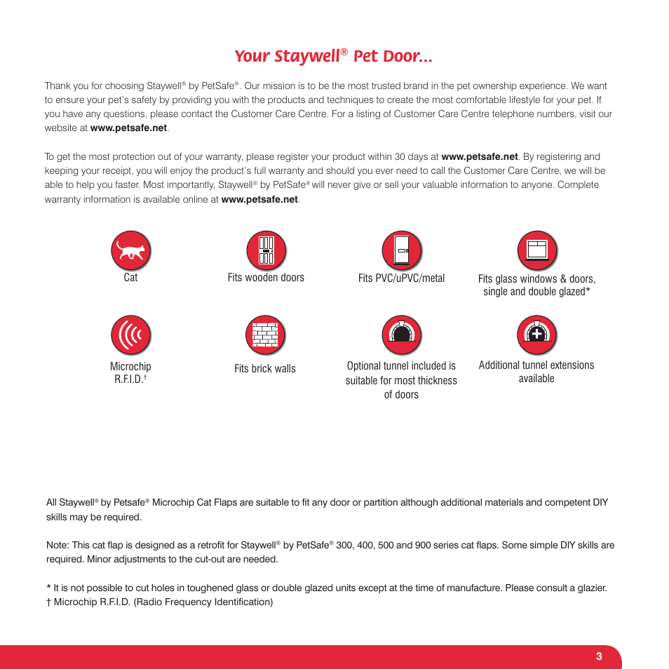 Your staywell, Pet door | Petsafe Petporte Smart Flap® Microchip Cat Flap User Manual | Page 3 / 116