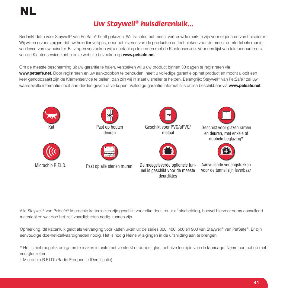 Uw staywell, Huisdierenluik | Petsafe Petporte Smart Flap® Microchip Cat Flap User Manual | Page 41 / 116