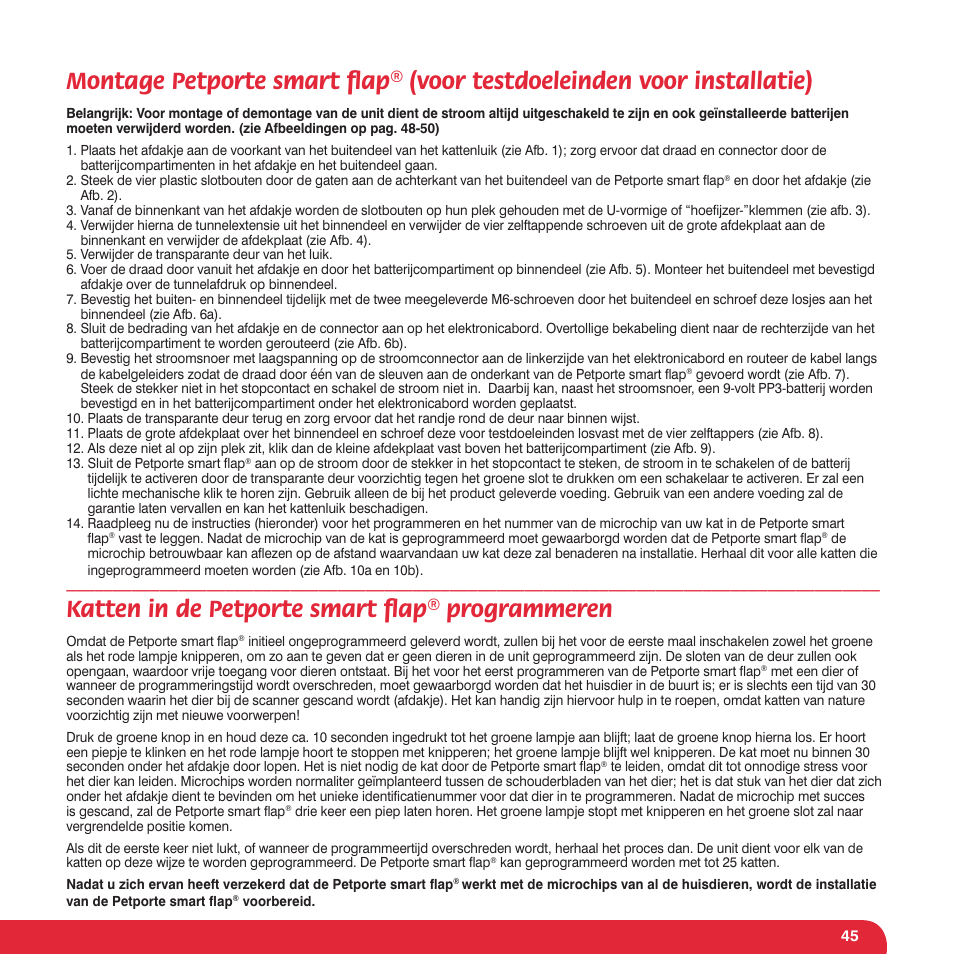 Katten in de petporte smart ﬂ ap® programmeren | Petsafe Petporte Smart Flap® Microchip Cat Flap User Manual | Page 45 / 116