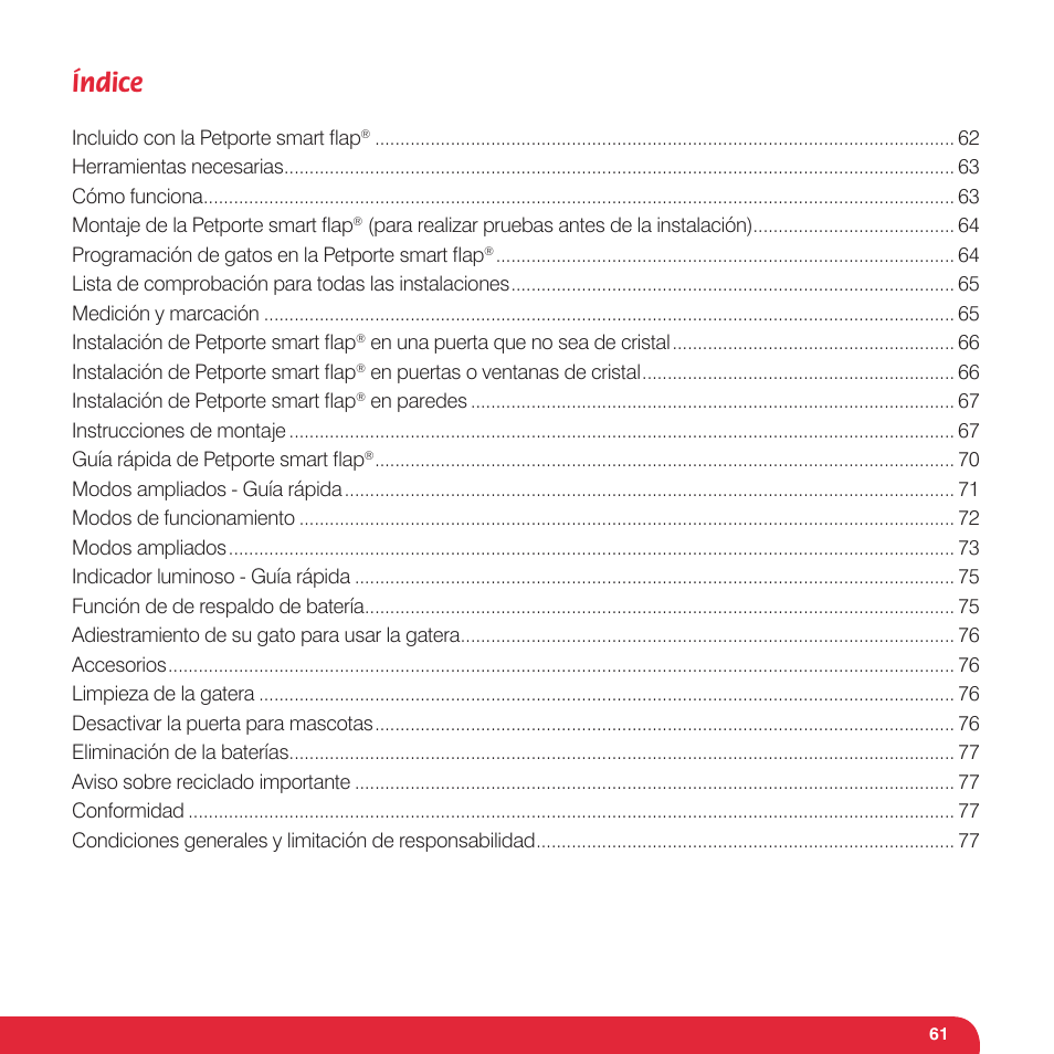Índice | Petsafe Petporte Smart Flap® Microchip Cat Flap User Manual | Page 61 / 116