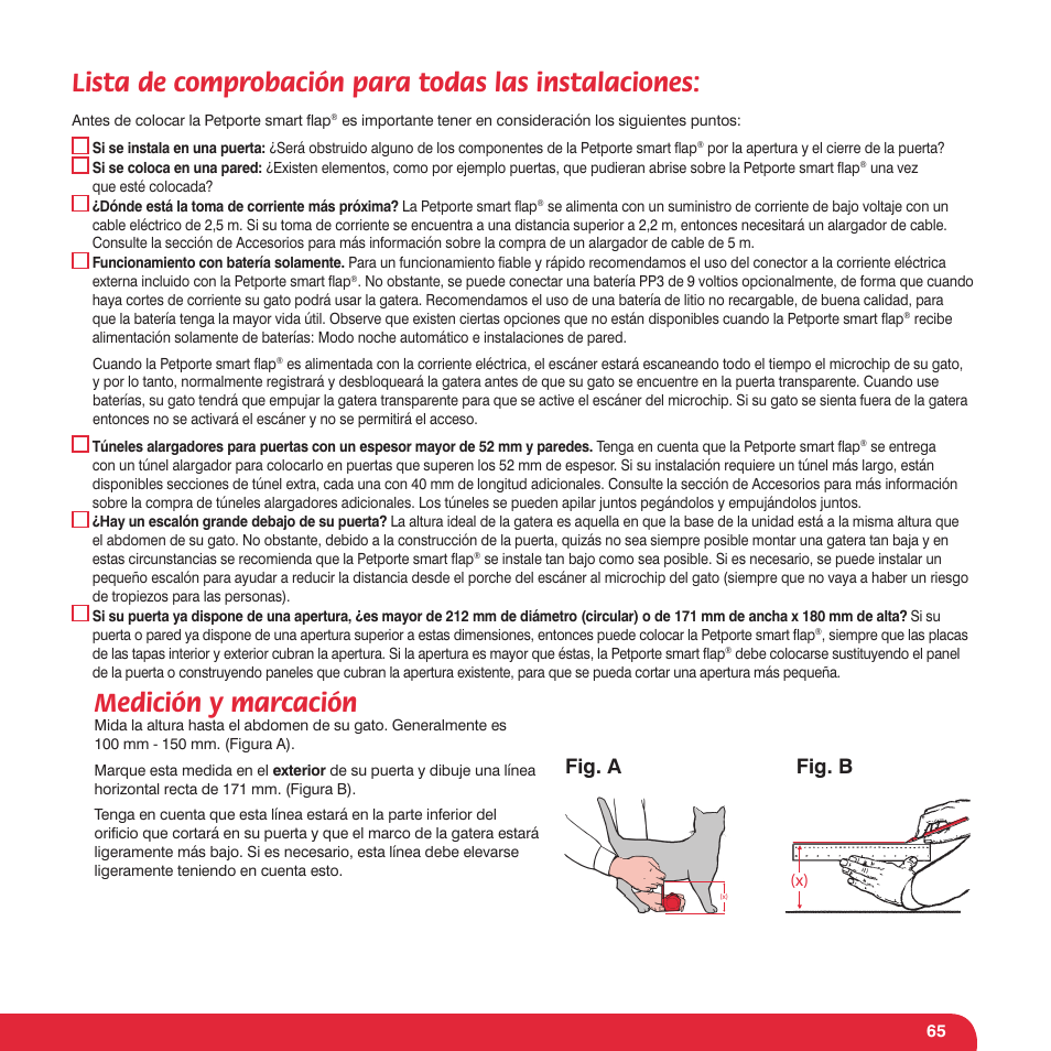 Lista de comprobación para todas las instalaciones, Medición y marcación, Fig. a | Fig. b | Petsafe Petporte Smart Flap® Microchip Cat Flap User Manual | Page 65 / 116