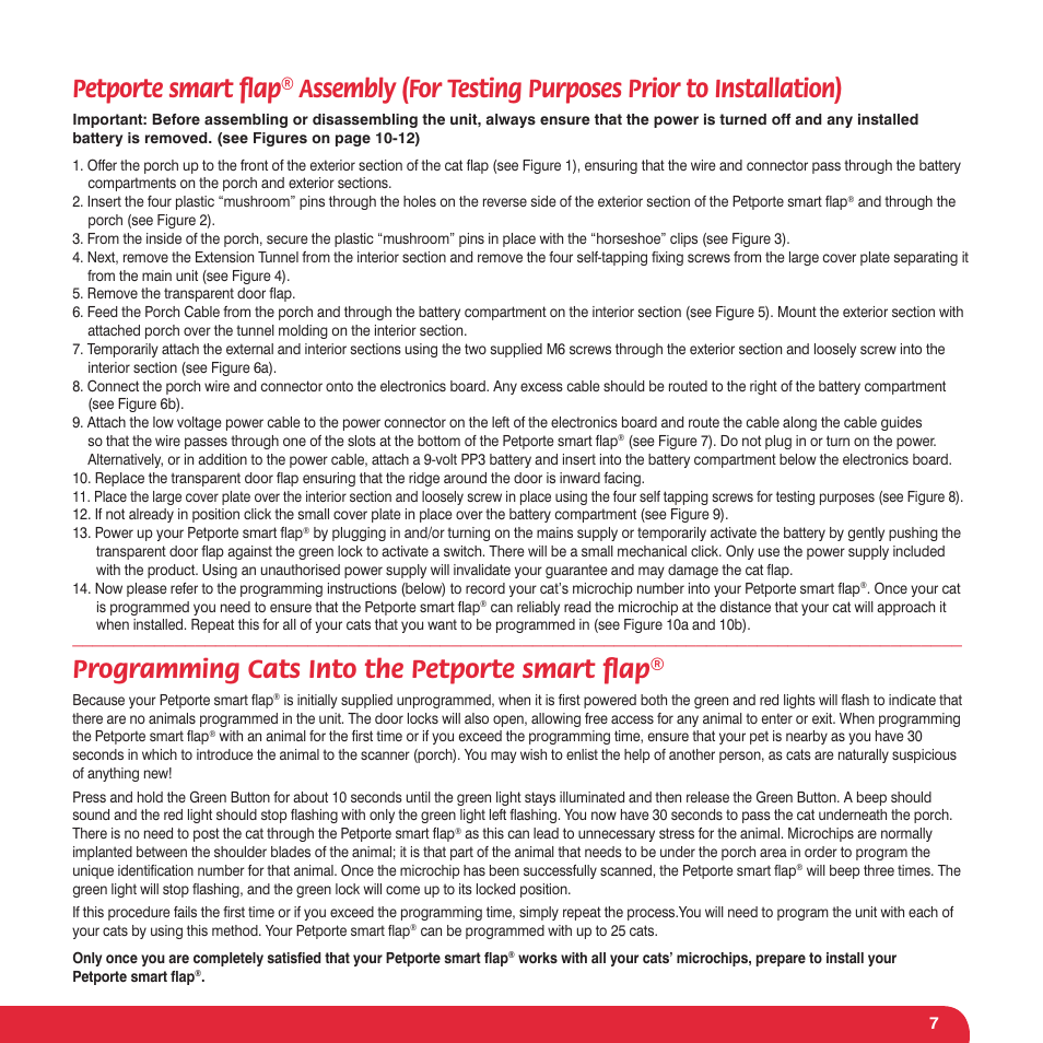 Programming cats into the petporte smart ﬂ ap | Petsafe Petporte Smart Flap® Microchip Cat Flap User Manual | Page 7 / 116
