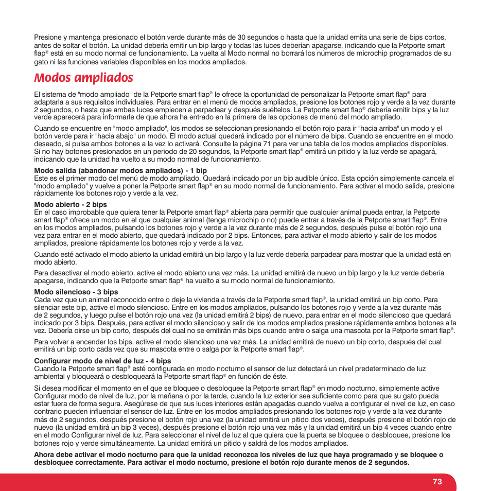 Modos ampliados | Petsafe Petporte Smart Flap® Microchip Cat Flap User Manual | Page 73 / 116