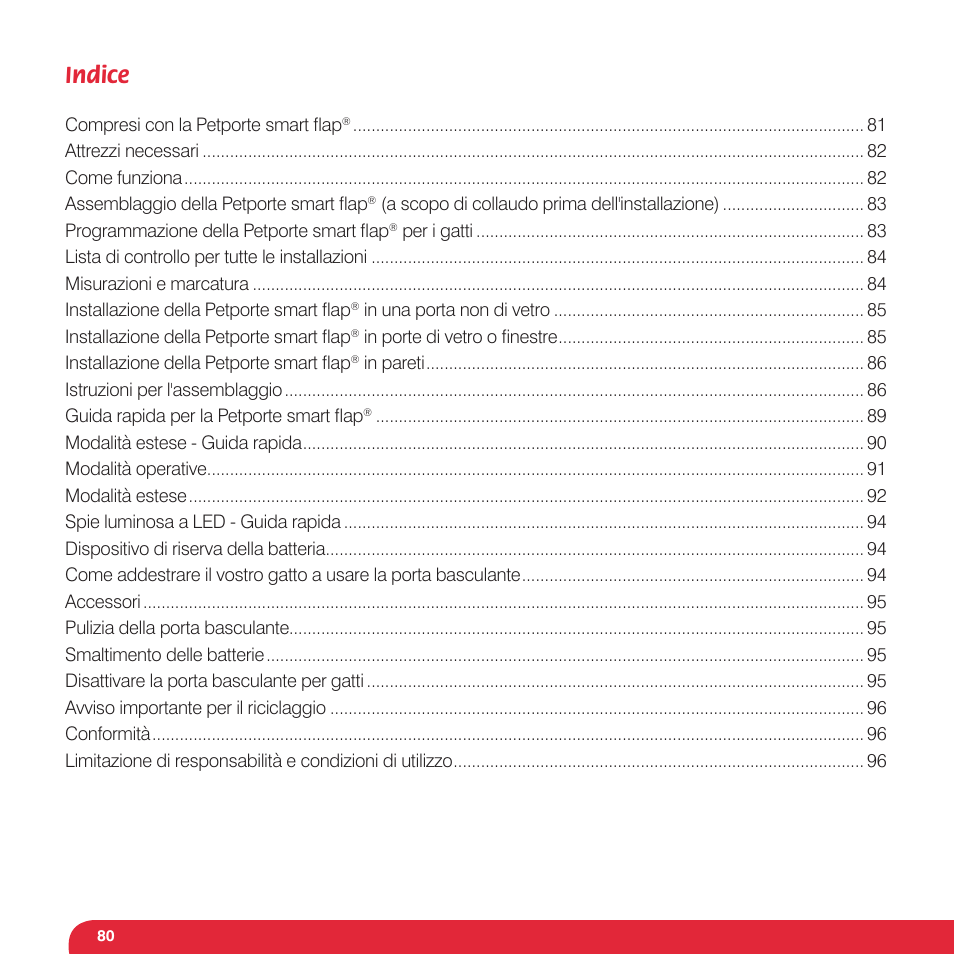 Indice | Petsafe Petporte Smart Flap® Microchip Cat Flap User Manual | Page 80 / 116