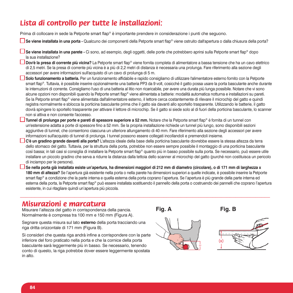 Lista di controllo per tutte le installazioni, Misurazioni e marcatura, Fig. a | Fig. b | Petsafe Petporte Smart Flap® Microchip Cat Flap User Manual | Page 84 / 116