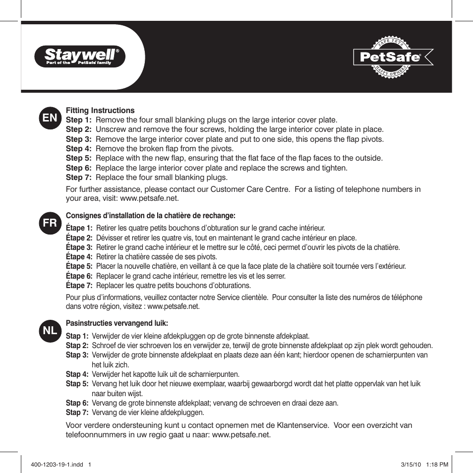 Petsafe Petporte Smart Flap® Microchip Cat Flap User Manual | 2 pages