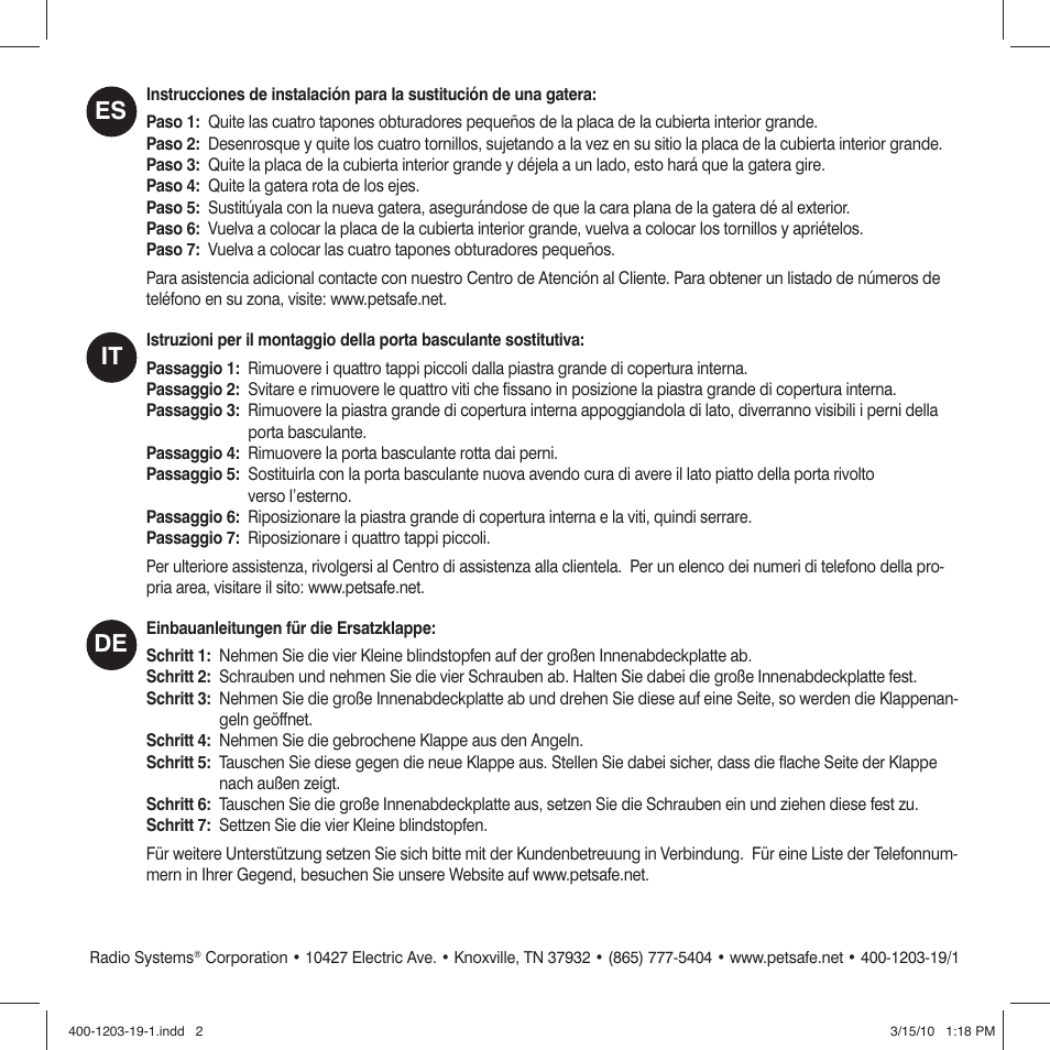 Es it de | Petsafe Petporte Smart Flap® Microchip Cat Flap User Manual | Page 2 / 2