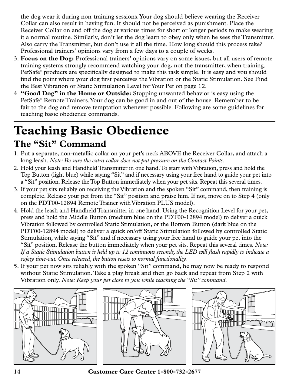 Teaching basic obedience, The “sit” command | Petsafe Remote Trainer with Vibration PLUS User Manual | Page 14 / 24