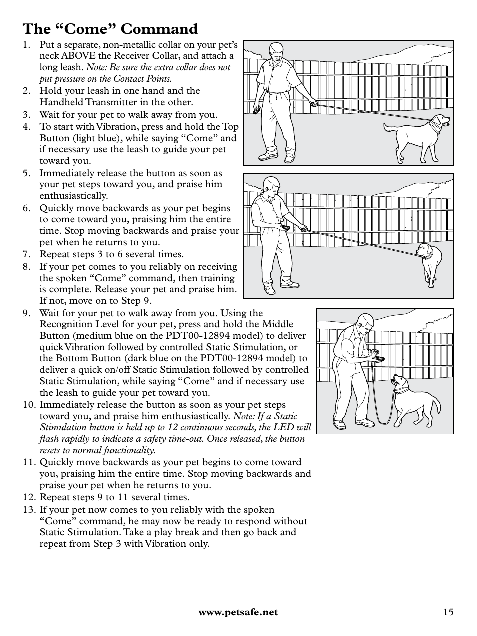 The “come” command | Petsafe Remote Trainer with Vibration PLUS User Manual | Page 15 / 24