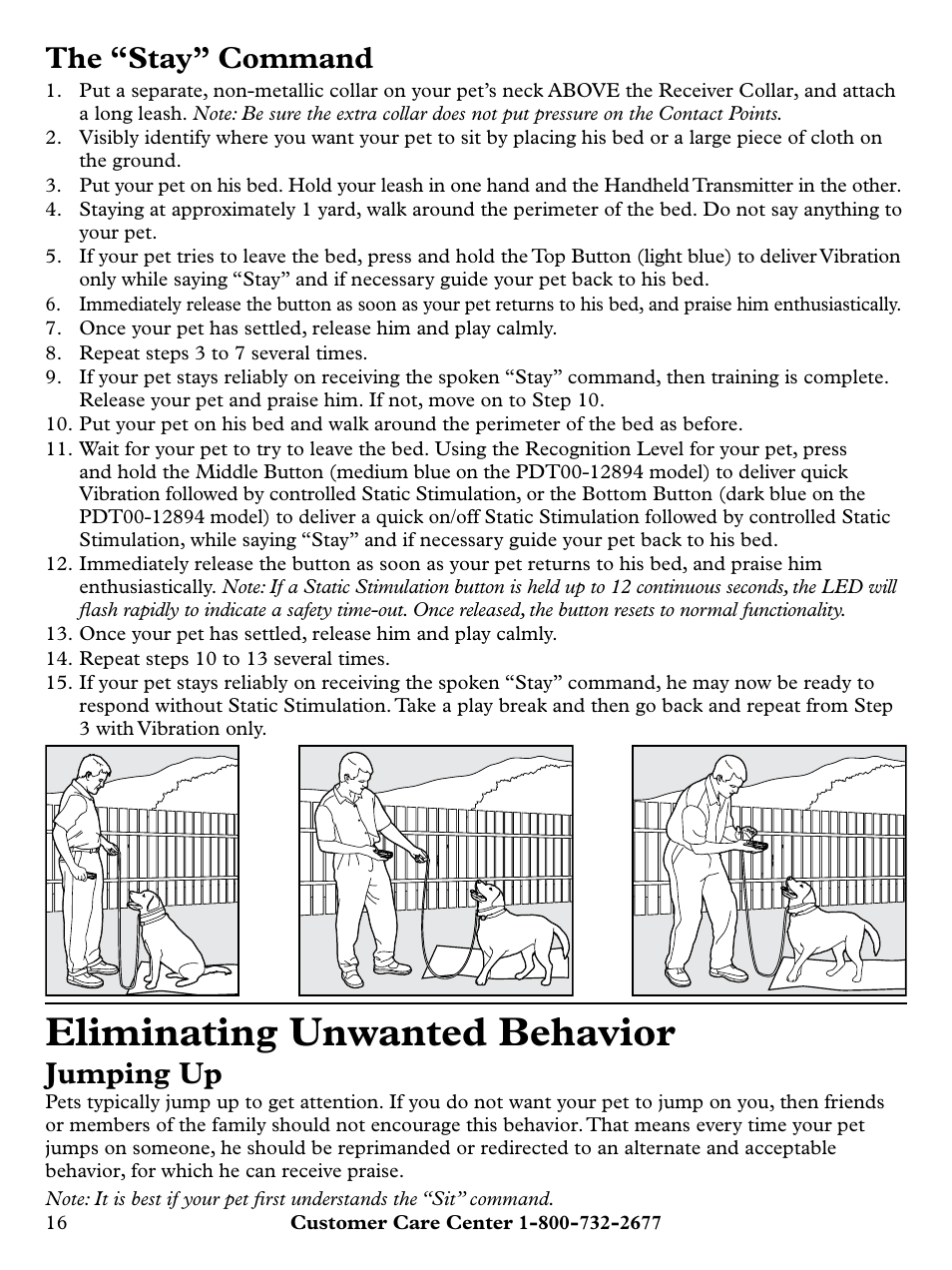 Eliminating unwanted behavior, The “stay” command, Jumping up | Petsafe Remote Trainer with Vibration PLUS User Manual | Page 16 / 24