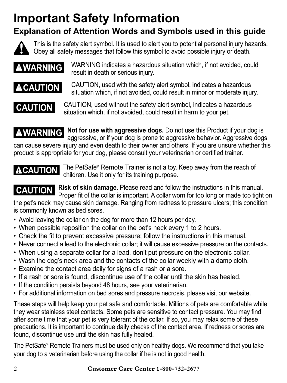 Important safety information | Petsafe Remote Trainer with Vibration PLUS User Manual | Page 2 / 24