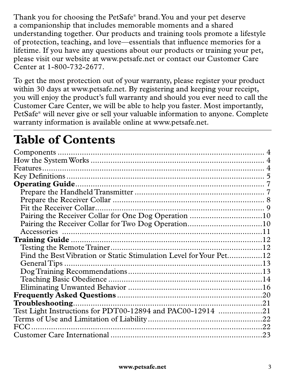 Petsafe Remote Trainer with Vibration PLUS User Manual | Page 3 / 24