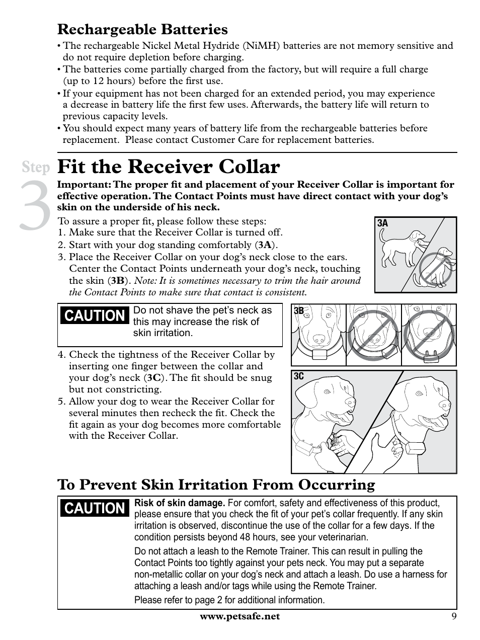 Fit the receiver collar, Step, Rechargeable batteries | Petsafe Remote Trainer with Vibration PLUS User Manual | Page 9 / 24