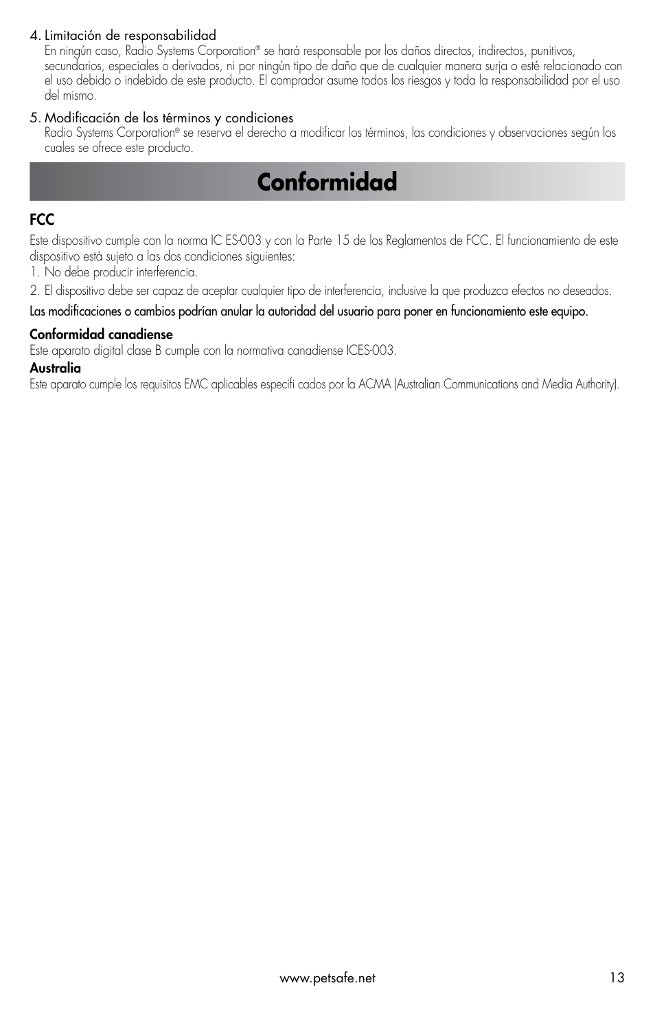 Conformidad | Petsafe ScatMat® Automatic Indoor Pet Training User Manual | Page 13 / 16