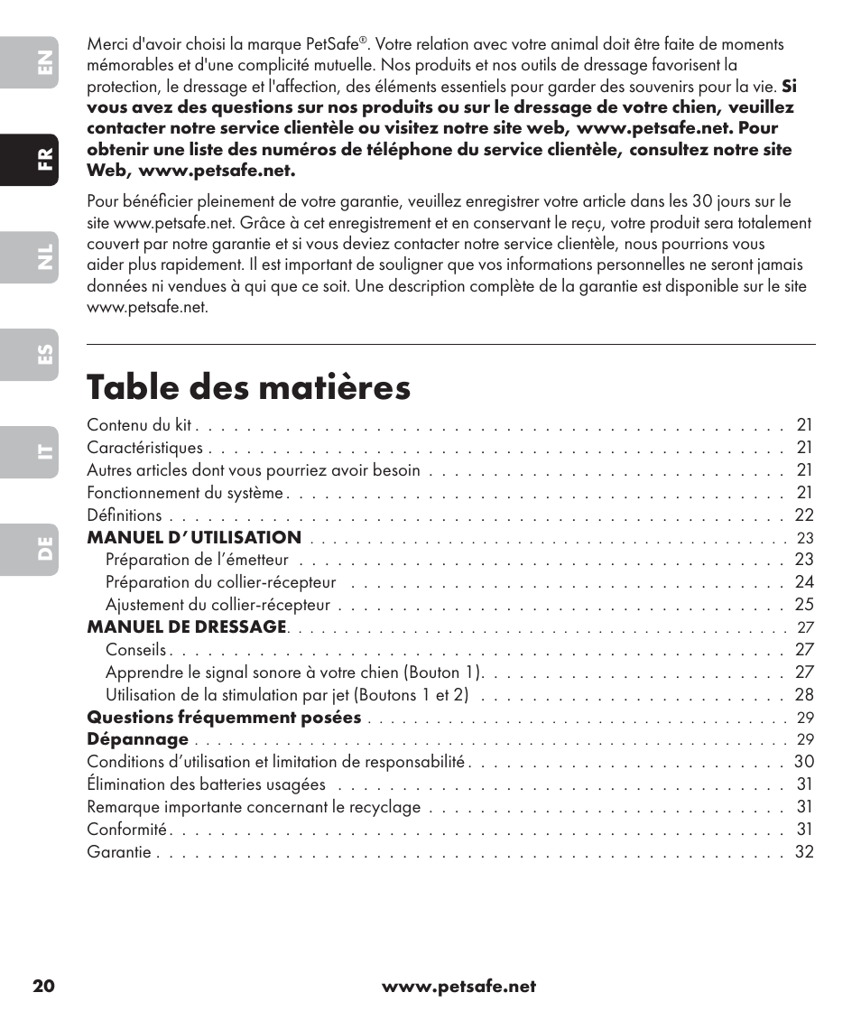 Petsafe SPT-85 Spray Commander™, 85 m Basic Remote Spray Trainer User Manual | Page 20 / 96