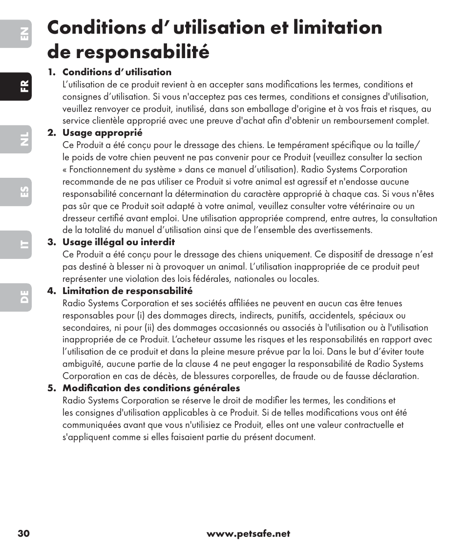 Petsafe SPT-85 Spray Commander™, 85 m Basic Remote Spray Trainer User Manual | Page 30 / 96