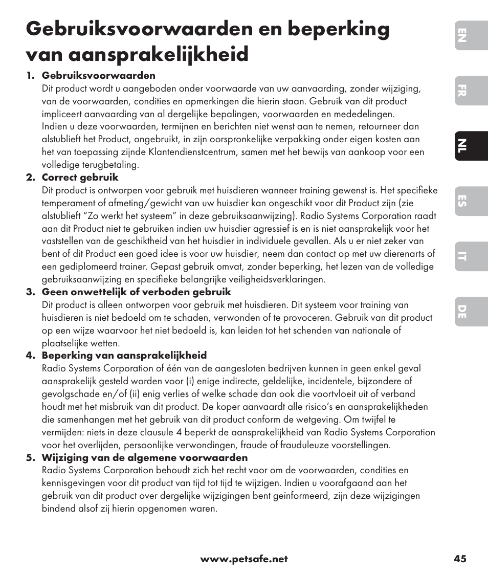 Petsafe SPT-85 Spray Commander™, 85 m Basic Remote Spray Trainer User Manual | Page 45 / 96
