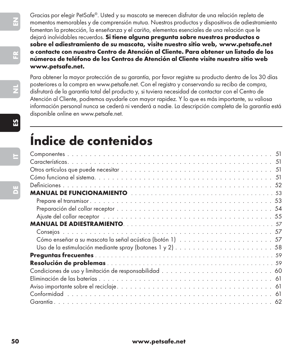 Petsafe SPT-85 Spray Commander™, 85 m Basic Remote Spray Trainer User Manual | Page 50 / 96