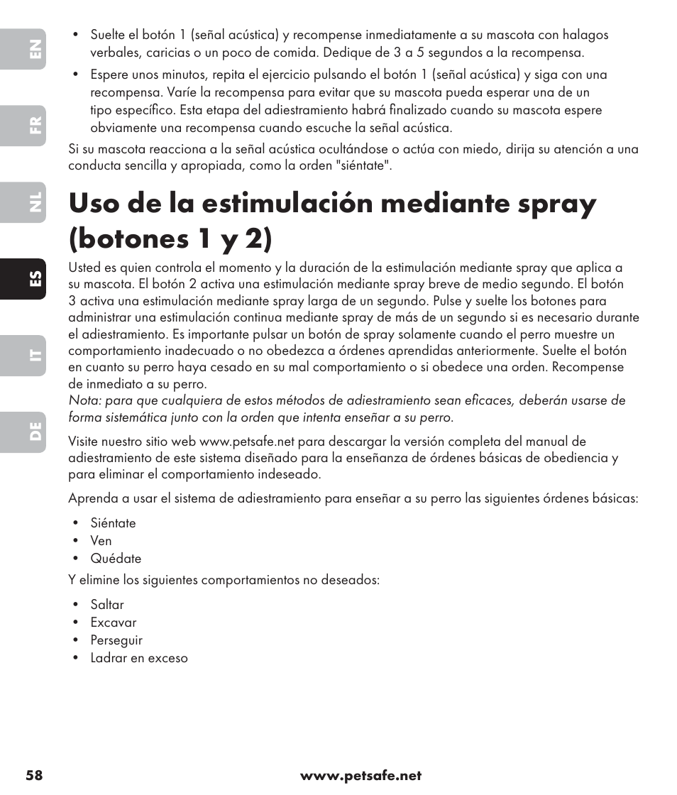 Petsafe SPT-85 Spray Commander™, 85 m Basic Remote Spray Trainer User Manual | Page 58 / 96