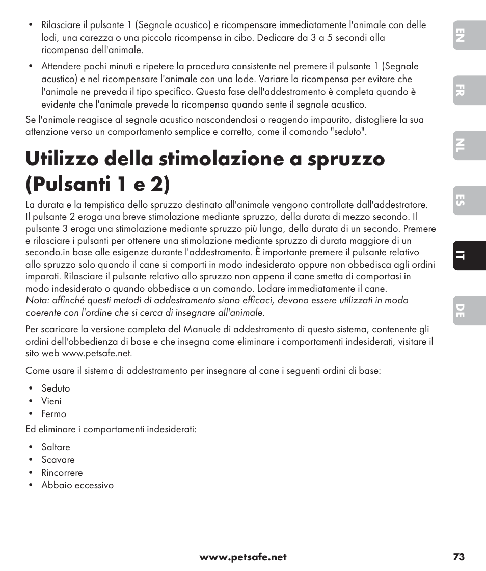 Petsafe SPT-85 Spray Commander™, 85 m Basic Remote Spray Trainer User Manual | Page 73 / 96