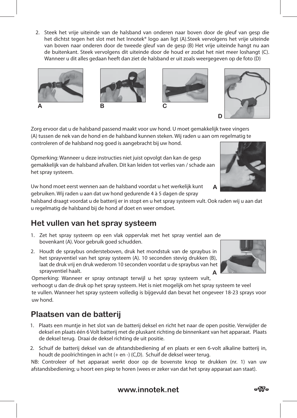 Petsafe SPT-85 Spray Commander™, 85 m Basic Remote Spray Trainer User Manual | Page 17 / 48
