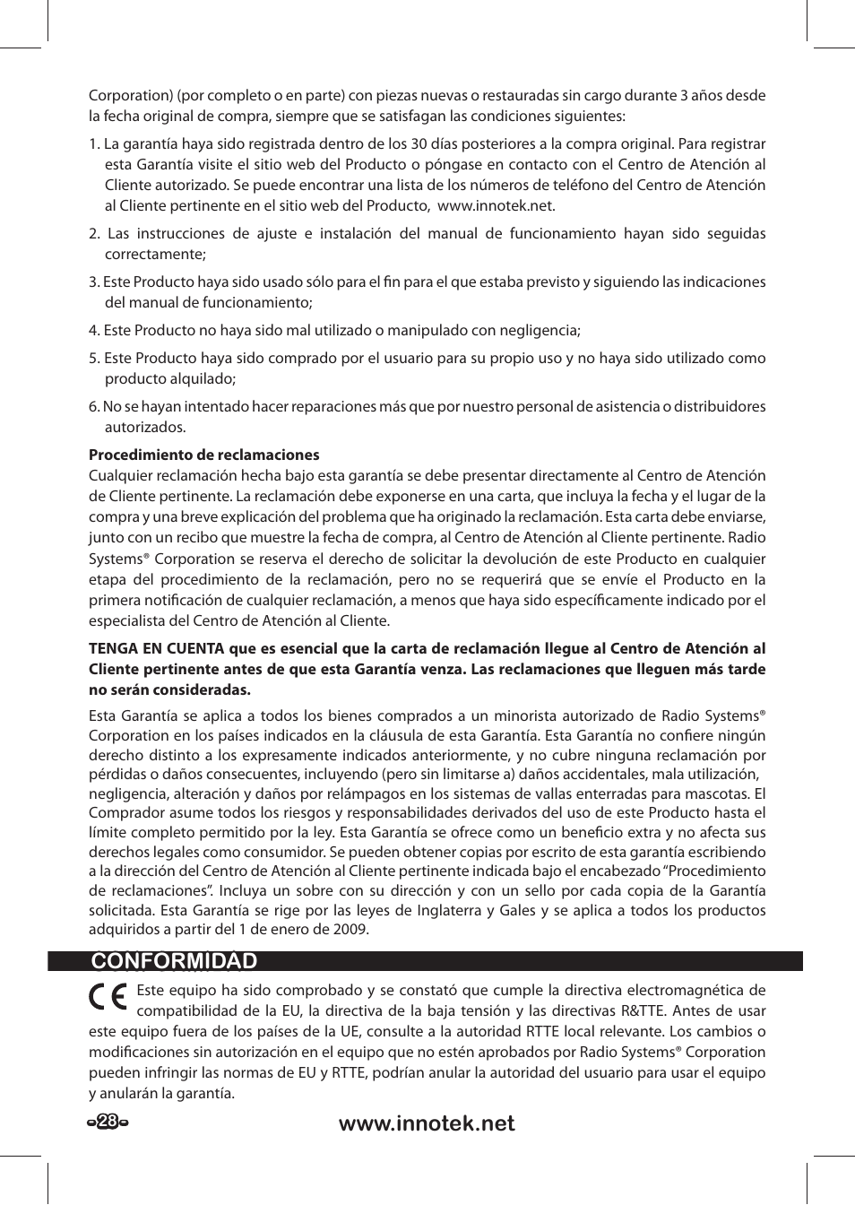Conformidad | Petsafe SPT-85 Spray Commander™, 85 m Basic Remote Spray Trainer User Manual | Page 28 / 48