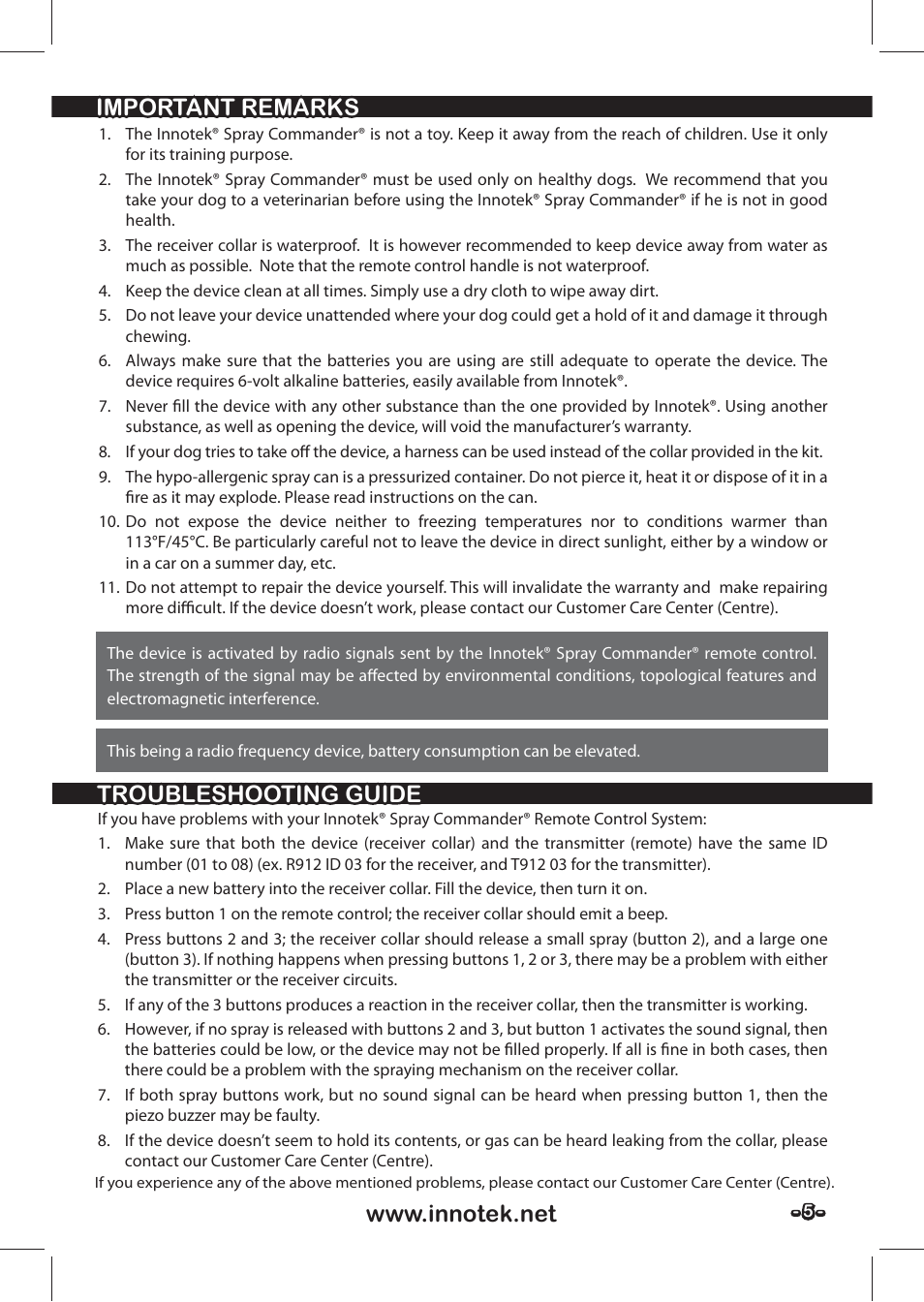 Petsafe SPT-85 Spray Commander™, 85 m Basic Remote Spray Trainer User Manual | Page 5 / 48