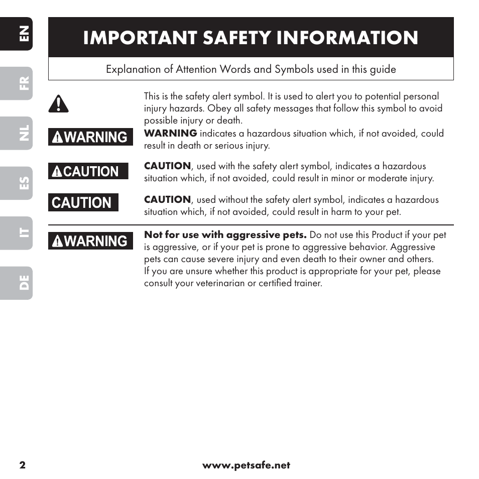 Important safety information | Petsafe ssscat™ Spray Deterrent User Manual | Page 2 / 76