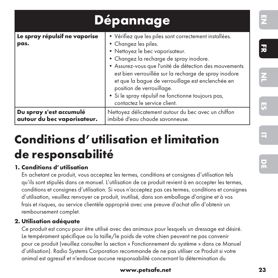 Dépannage | Petsafe ssscat™ Spray Deterrent User Manual | Page 23 / 76