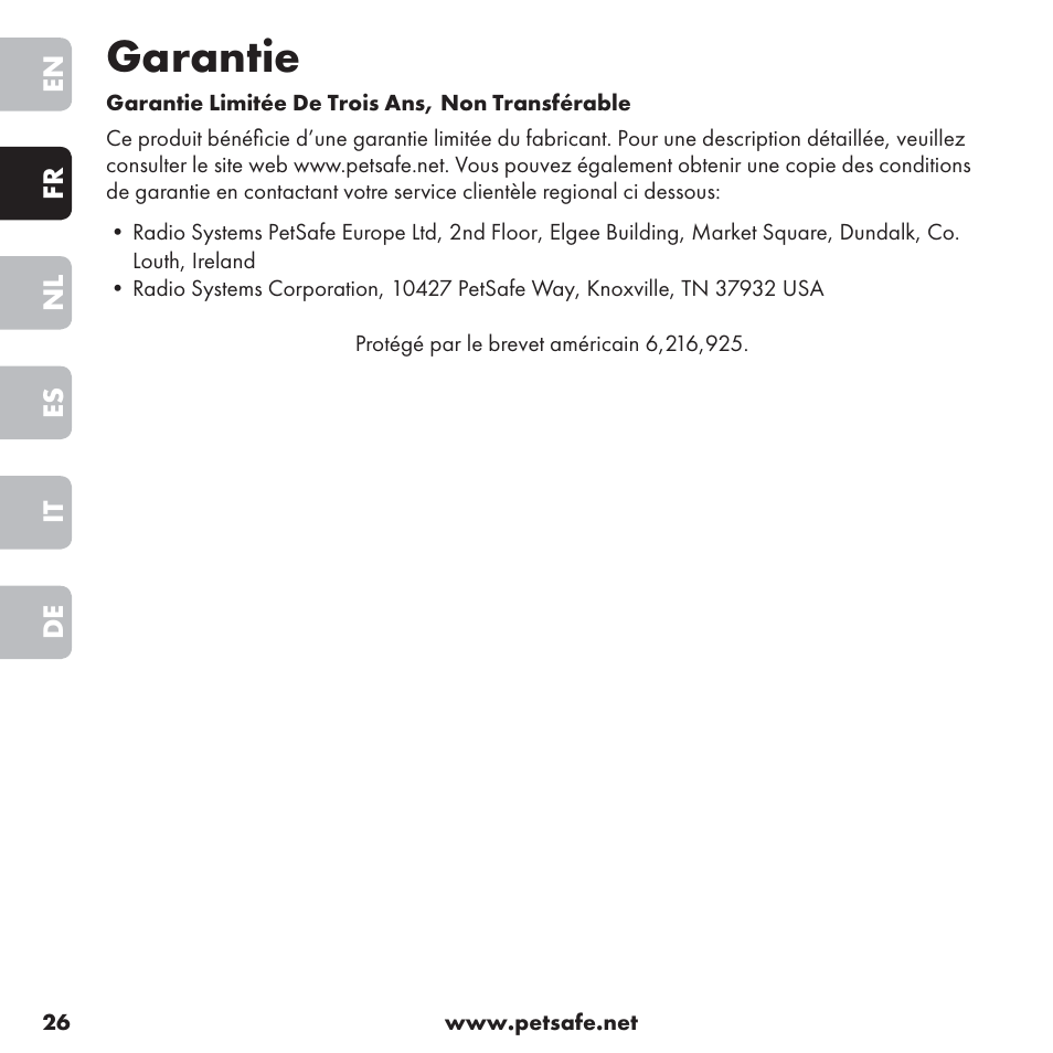 Garantie | Petsafe ssscat™ Spray Deterrent User Manual | Page 26 / 76