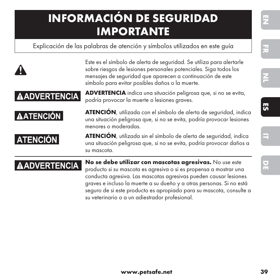 Información de seguridad importante | Petsafe ssscat™ Spray Deterrent User Manual | Page 39 / 76