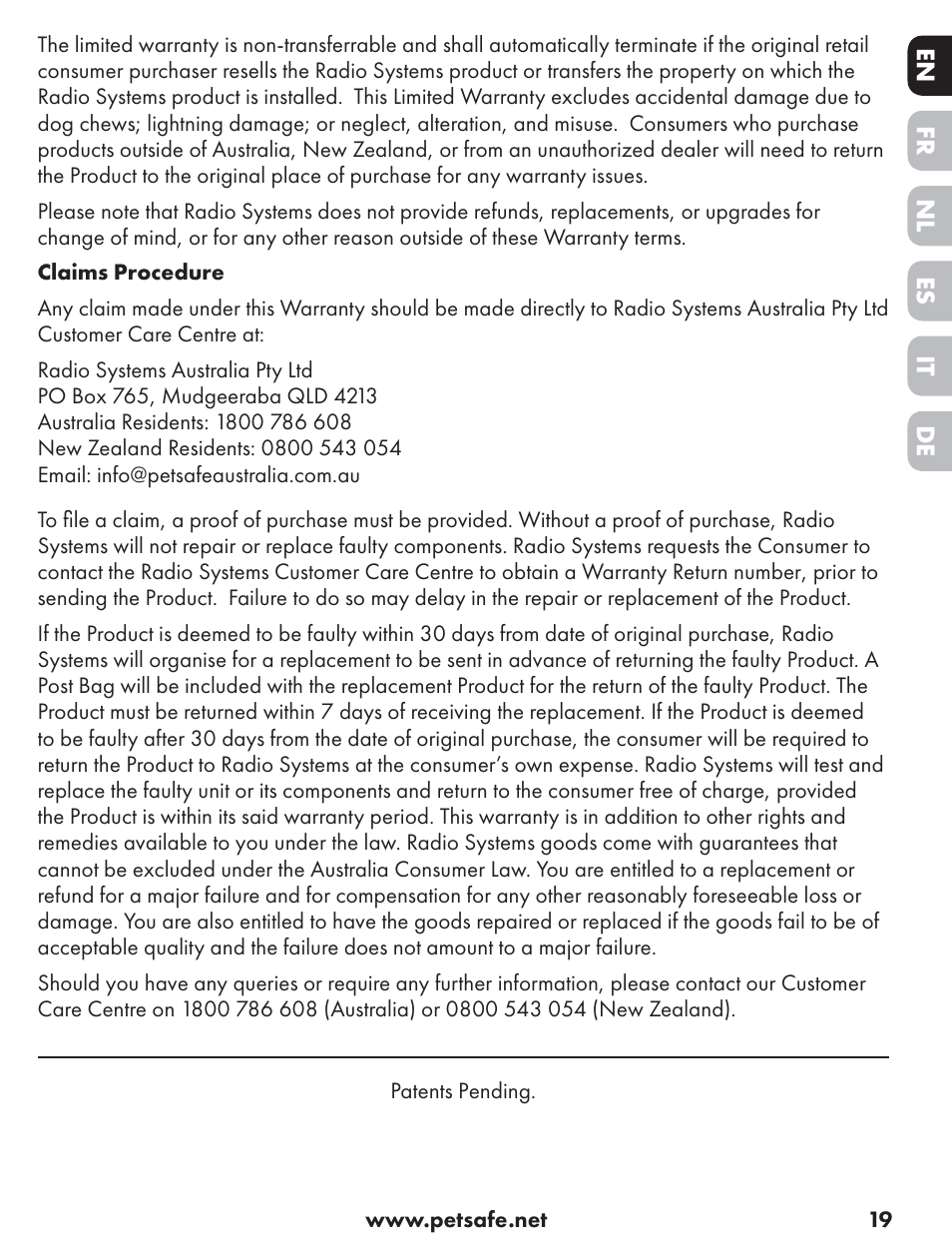 Petsafe ST-70, 70 m Basic Remote Trainer User Manual | Page 19 / 108