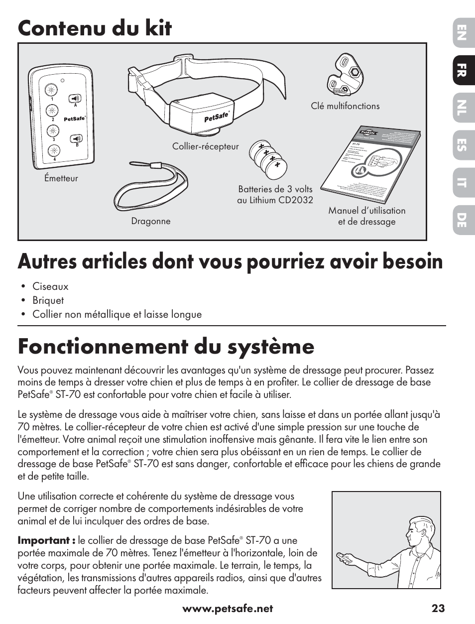 Fonctionnement du système | Petsafe ST-70, 70 m Basic Remote Trainer User Manual | Page 23 / 108