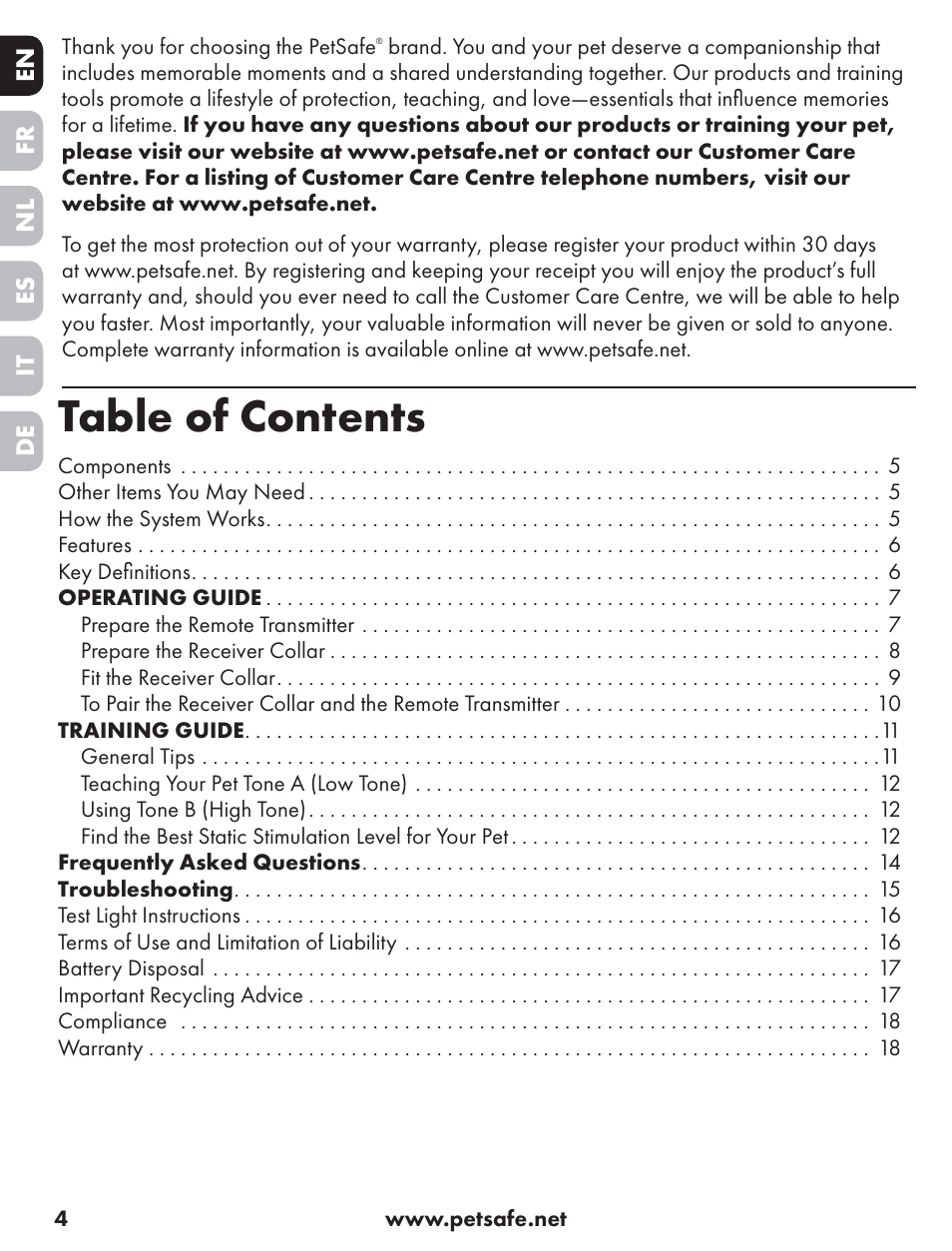 Petsafe ST-70, 70 m Basic Remote Trainer User Manual | Page 4 / 108