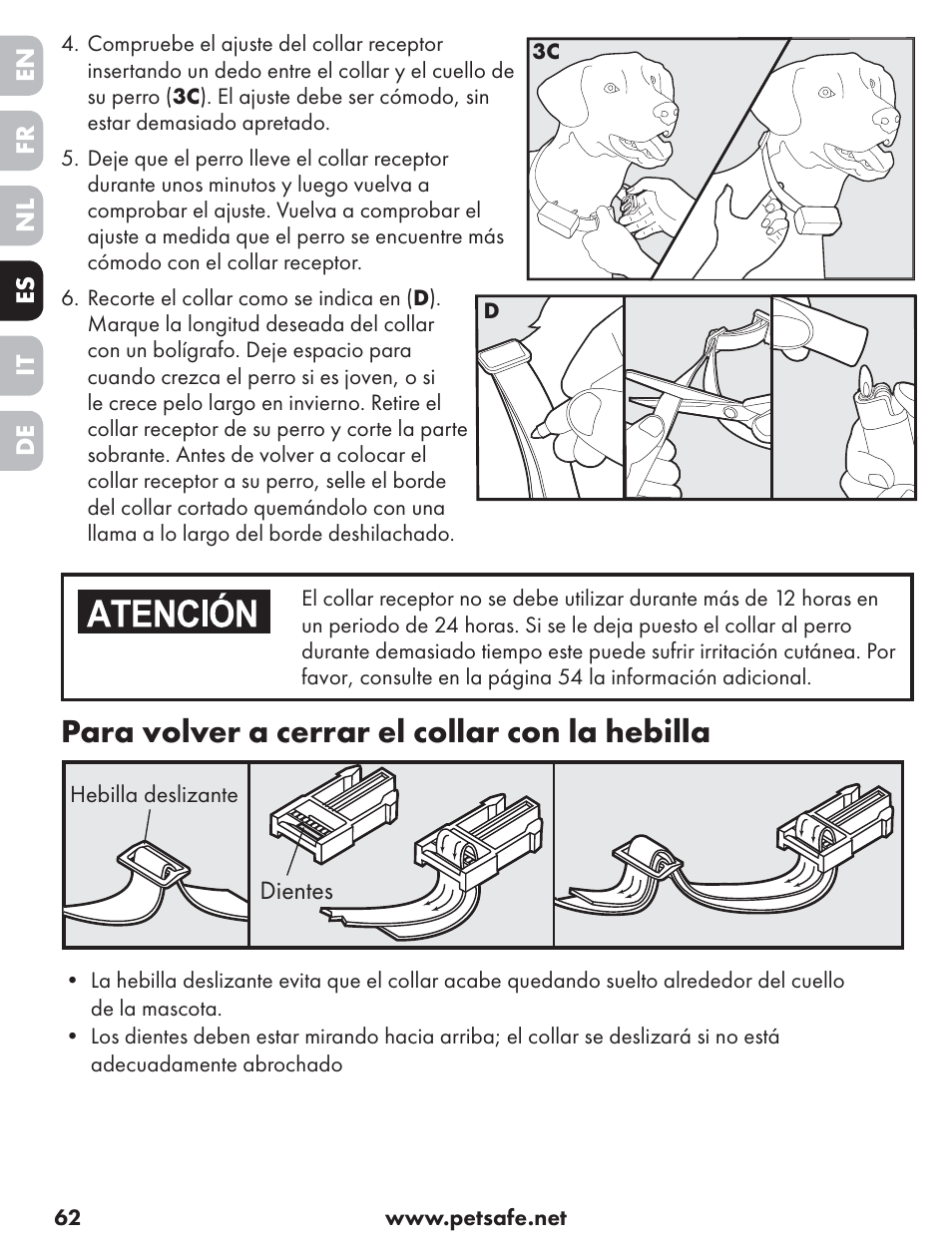 Para volver a cerrar el collar con la hebilla | Petsafe ST-70, 70 m Basic Remote Trainer User Manual | Page 62 / 108