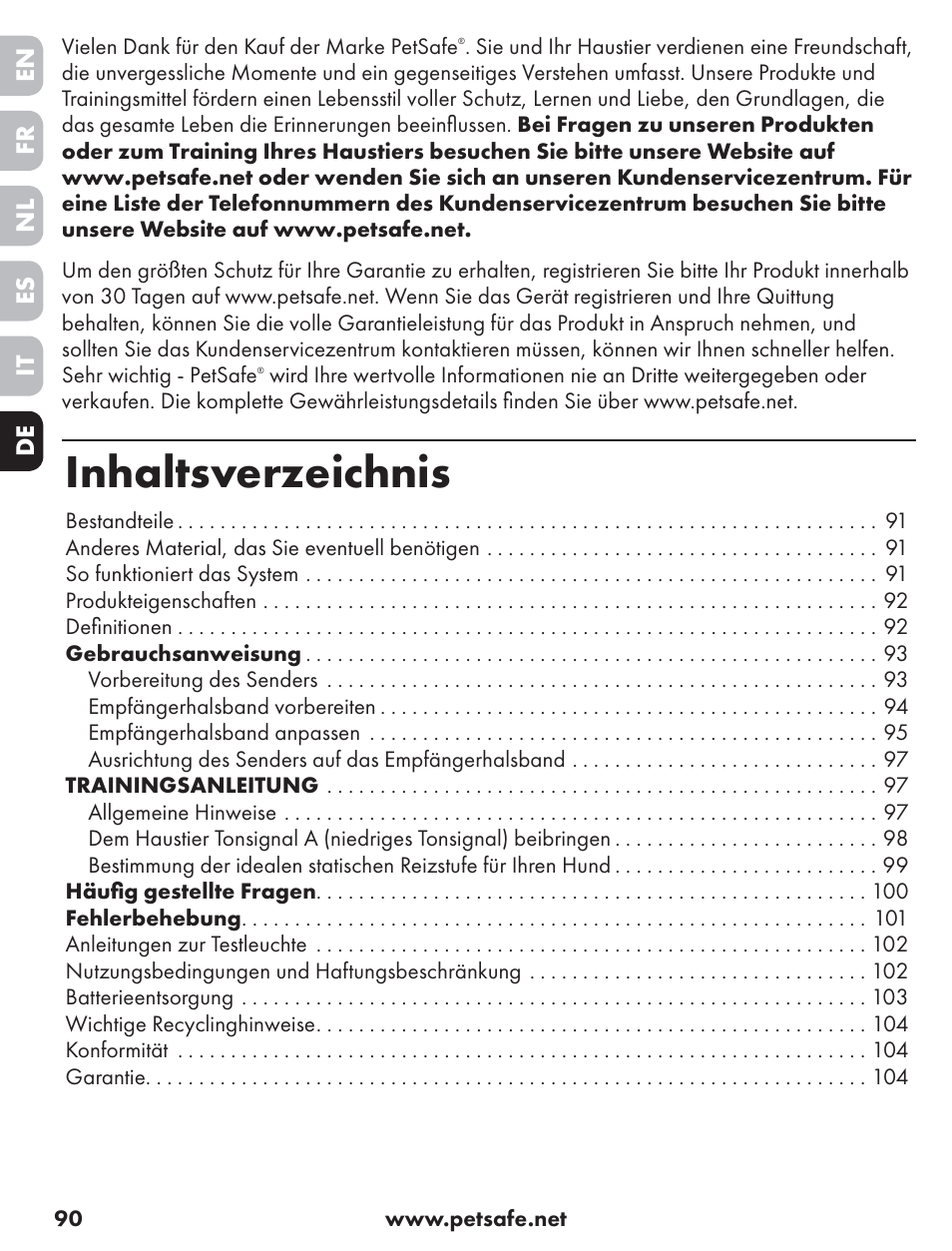 Petsafe ST-70, 70 m Basic Remote Trainer User Manual | Page 90 / 108