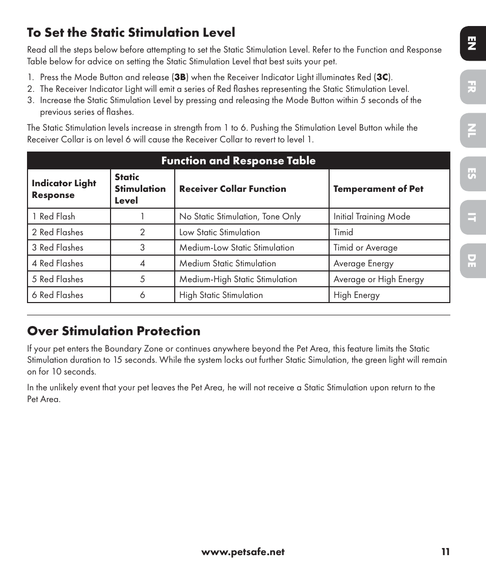 Over stimulation protection | Petsafe Stay+Play Wireless Fence PIF17-13478 User Manual | Page 11 / 160