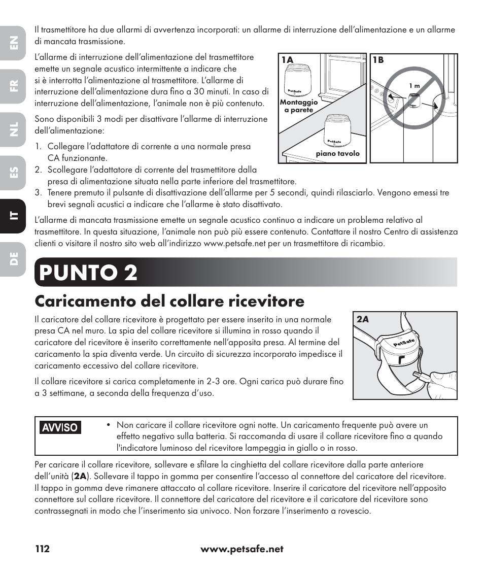 Punto 2, Caricamento del collare ricevitore | Petsafe Stay+Play Wireless Fence PIF17-13478 User Manual | Page 112 / 160