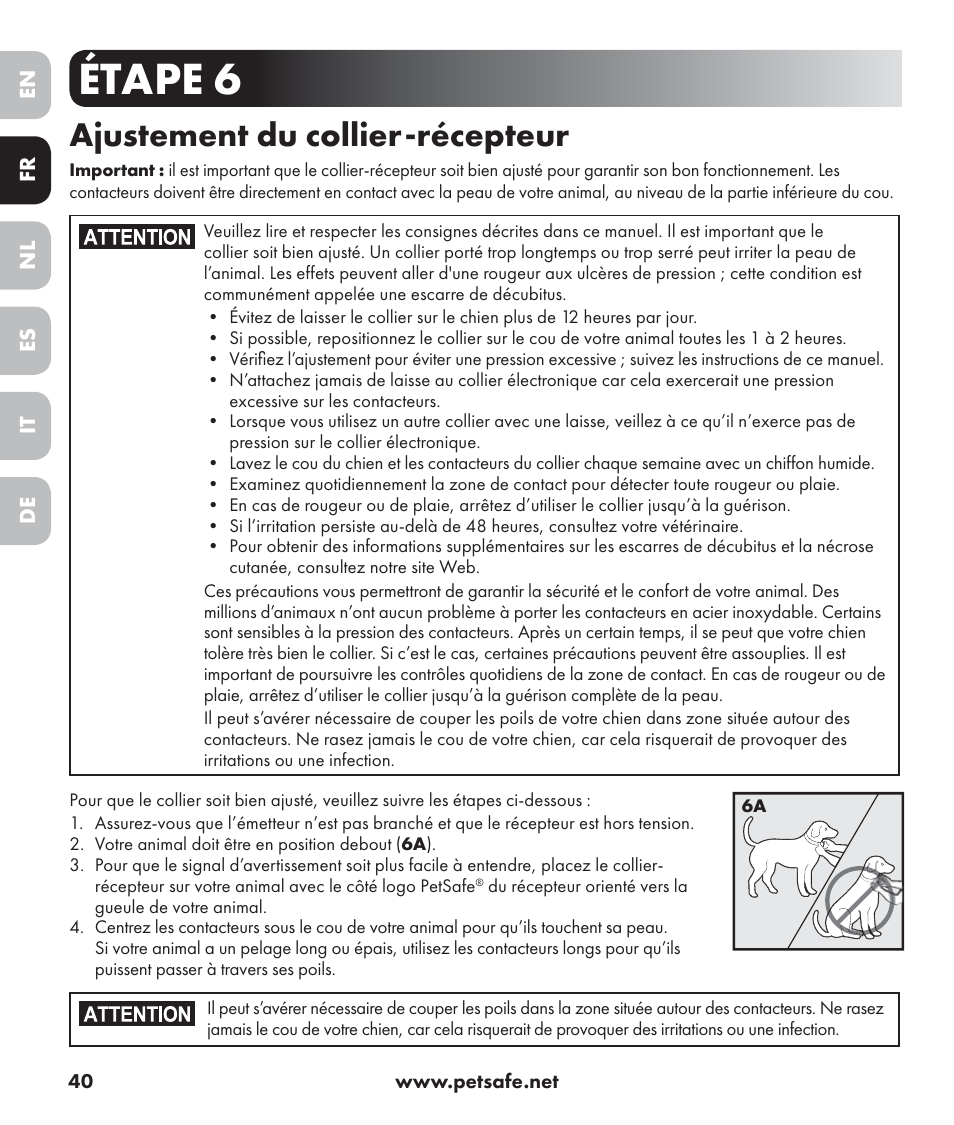 Étape 6, Ajustement du collier-récepteur | Petsafe Stay+Play Wireless Fence PIF17-13478 User Manual | Page 40 / 160